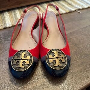 Tory Burch Red and Black Slingback Flats